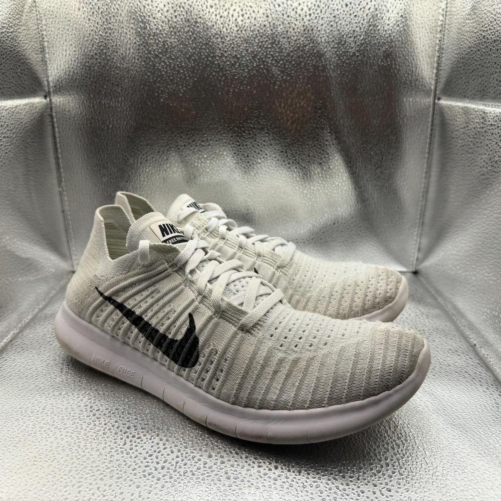 Size 10.5 Nike Free Run Flyknit Low White Womens Running Sneakers 831070-101